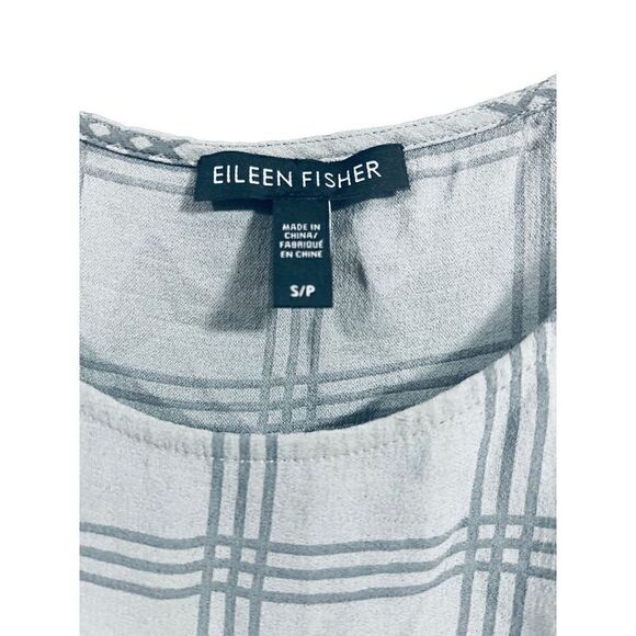 Eileen Fisher Plaid Printed Silk Georgette Crepe Tunic Size Small Window Pane Gr - Picture 3 of 9